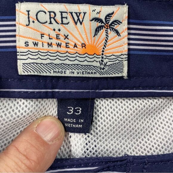 J. Crew‎ Mens Blue/Gray Striped Lined Flex Swimwear Shorts Size 33 - Picture 10 of 11